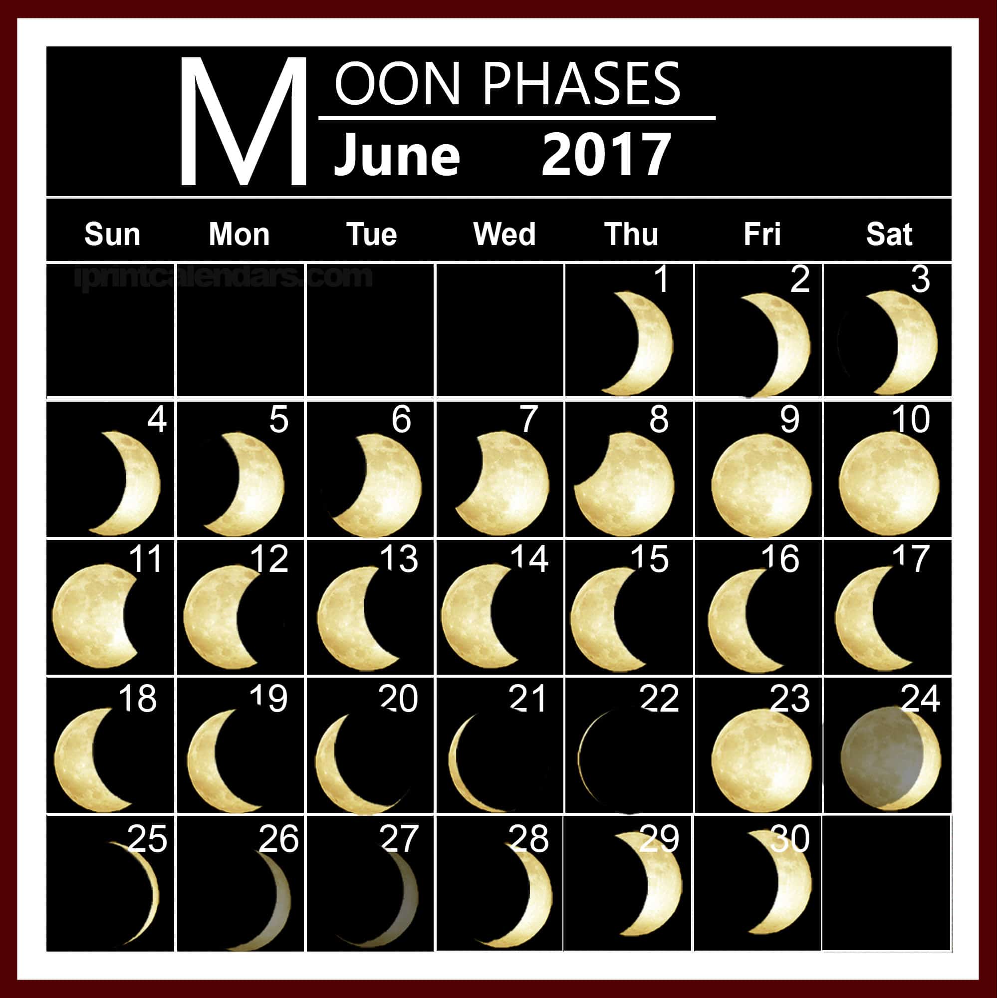 Monthly June 2017 Lunar Calendar With Moon Phases Quote Images HD Free