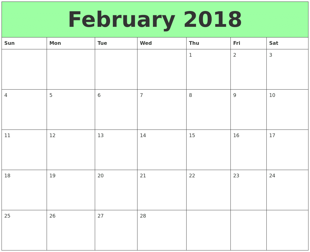 february 2018 calendar template