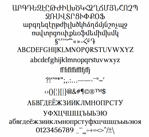 Armenian Font Chart
