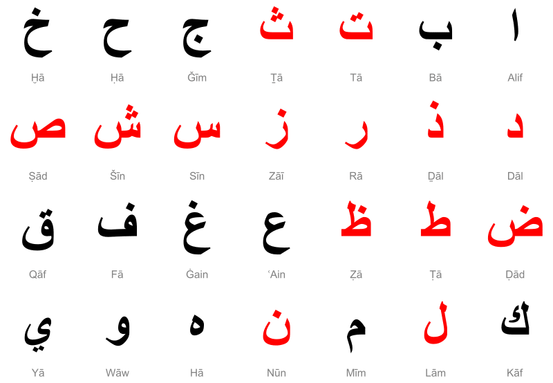 Print Beginners Arabic Letters Chart