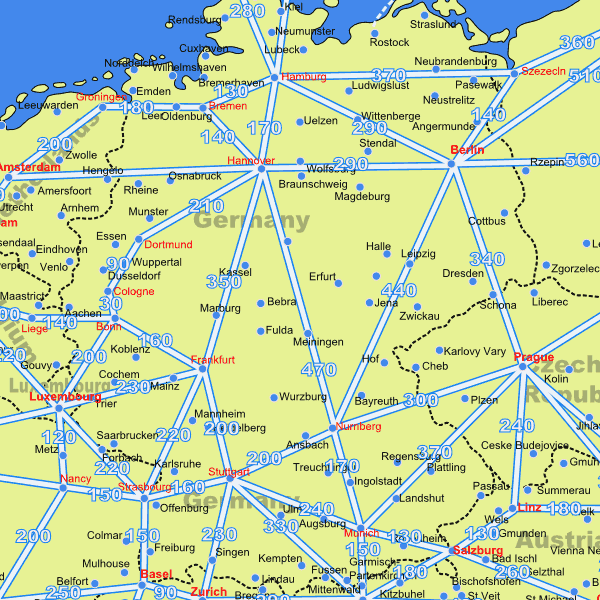 Europe Cities Map Distance