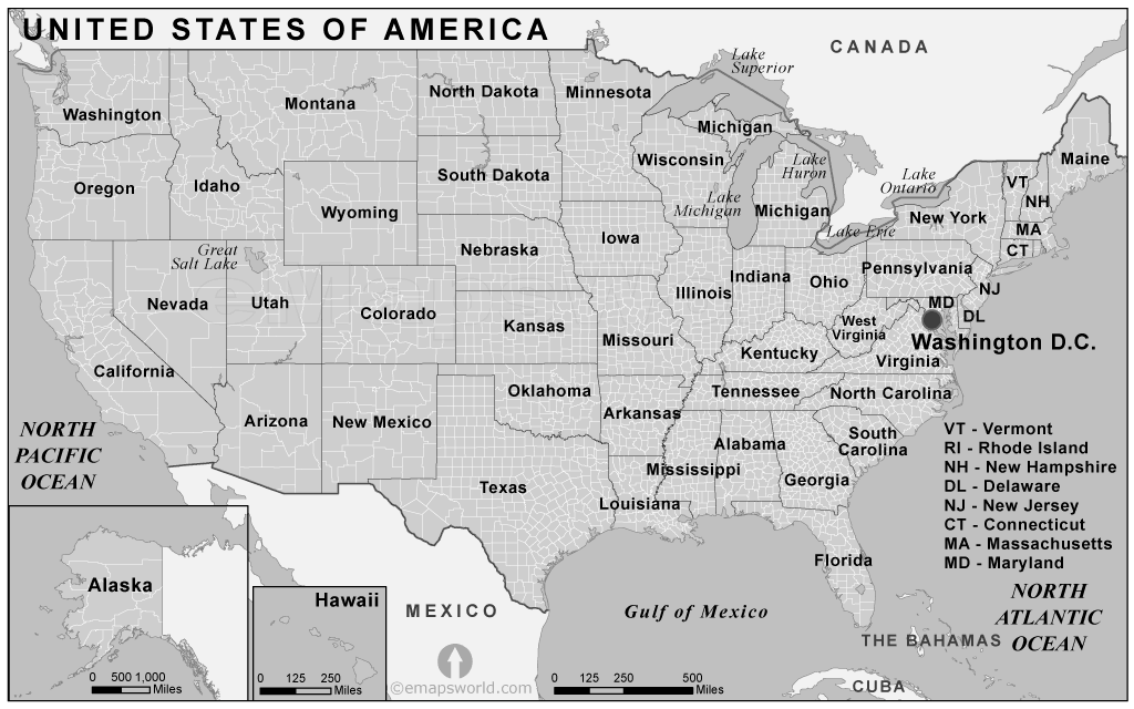 Map of America Blank and White