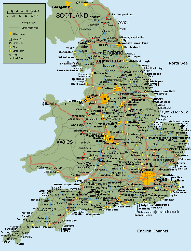 Map of England Cities