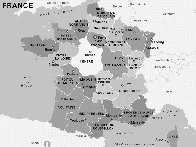 Map of France Black and White