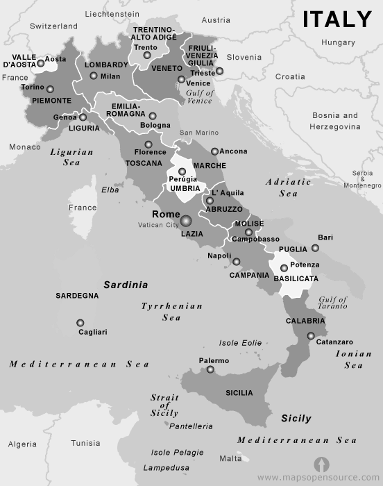 Map of Italy Black and White