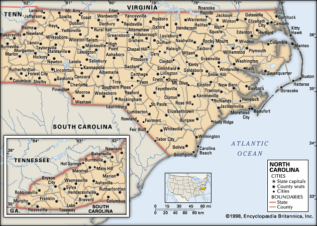 Map of North Carolina Cities