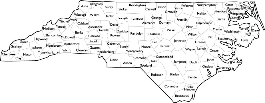 Map of North Carolina Counties