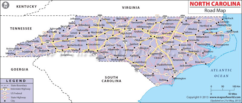 Map of North Carolina Highway