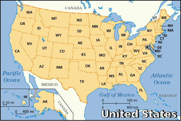 Map of USA East