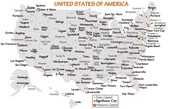 Map of the United States Cities