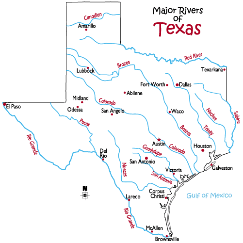 Texas Map Rivers