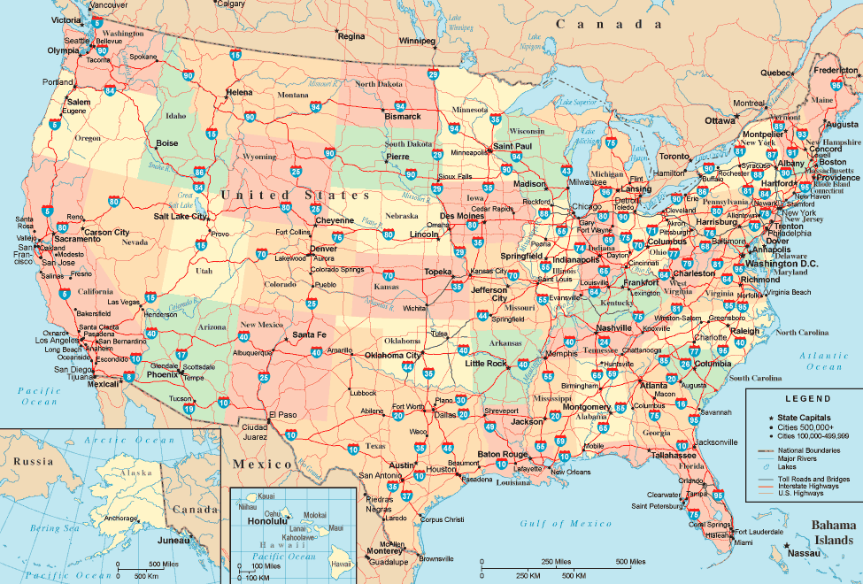USA Map Cities Highways