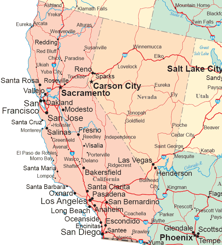 Western USA Road Map