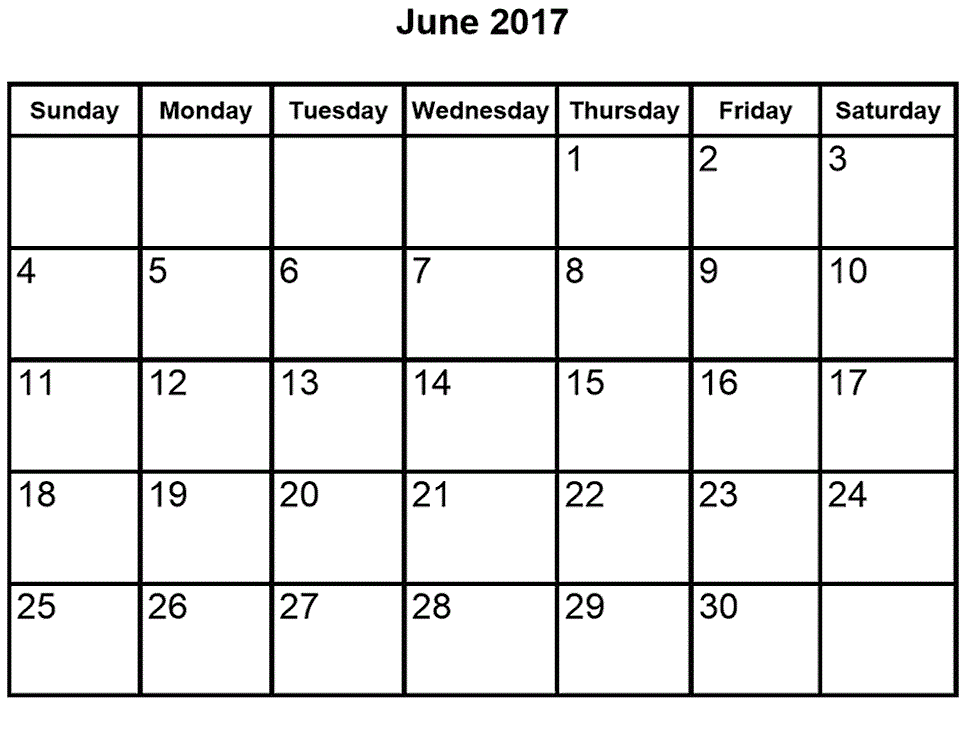 Blank Calendar June 2017 Download