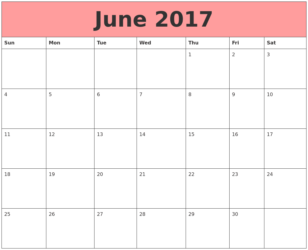 Blank Calendar June 2017 Image