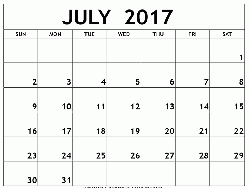 Calendar For July 2017 Printable