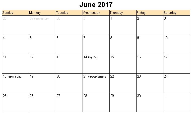 June 2017 Printable Calendar