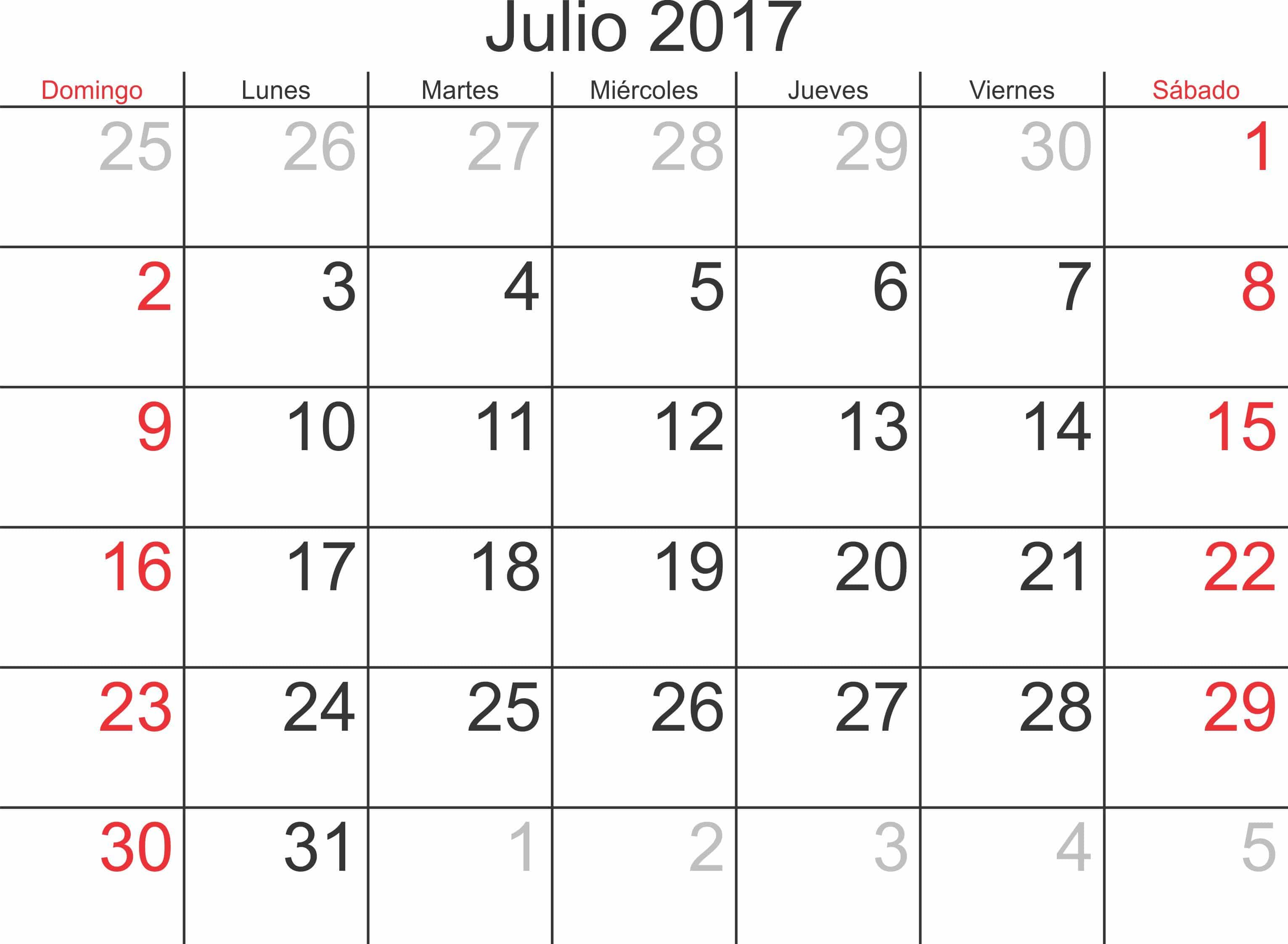 July 2017 Calendar In Spanish