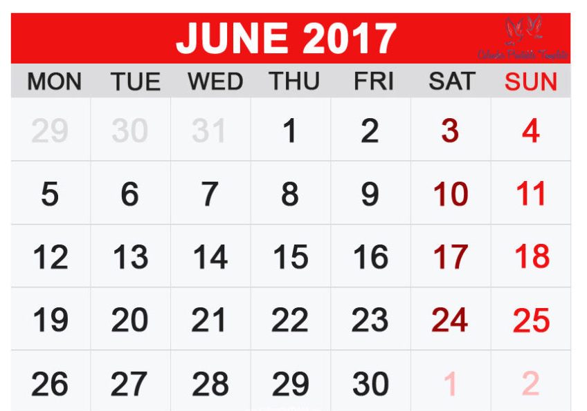 June 2017 calendar template
