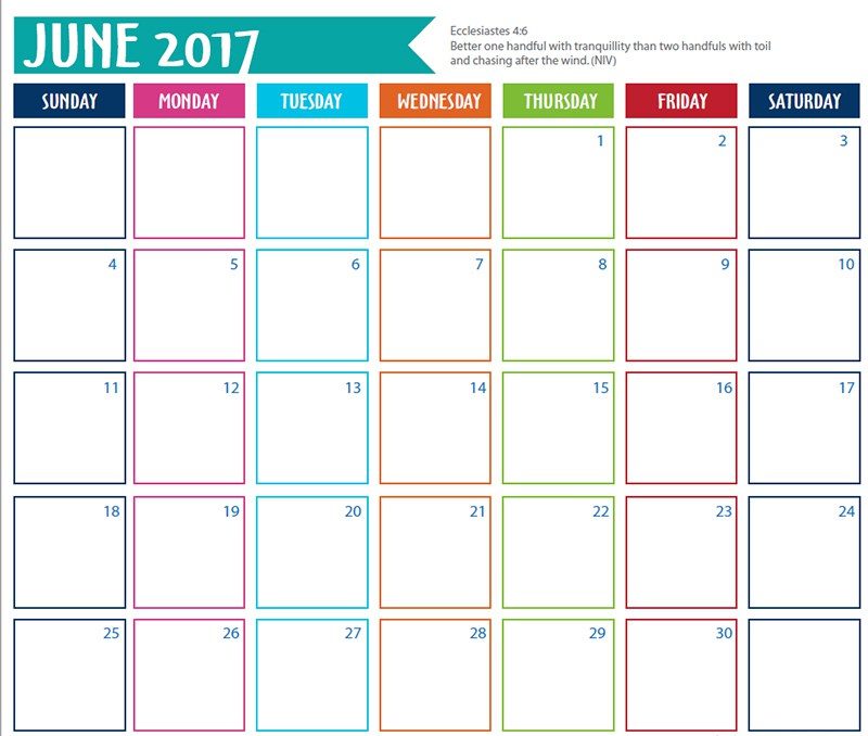 Downolad Monthly Calendar June 2017