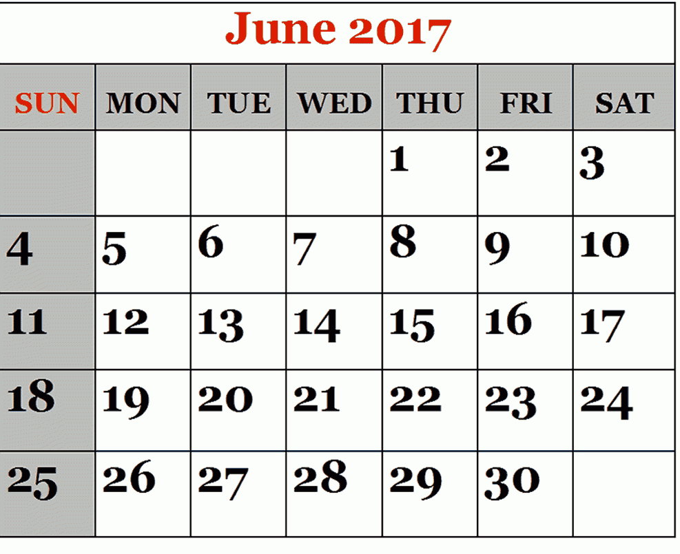 Free 2017 June Calendar