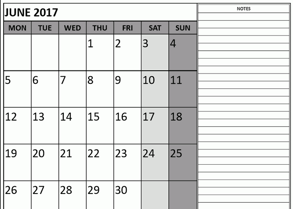 Free Blank Calendar June 2017 Printable