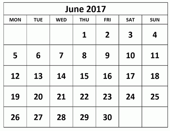 Free Calendar For June 2017 Template
