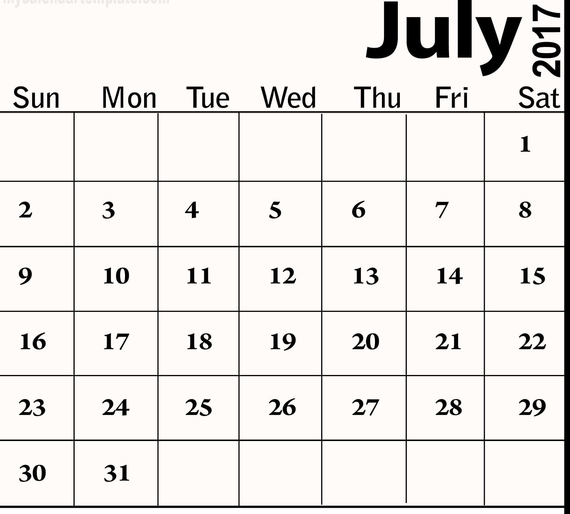 June July 2017 Calendar Images