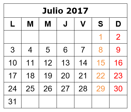 July 2017 Calendar In Spanish 