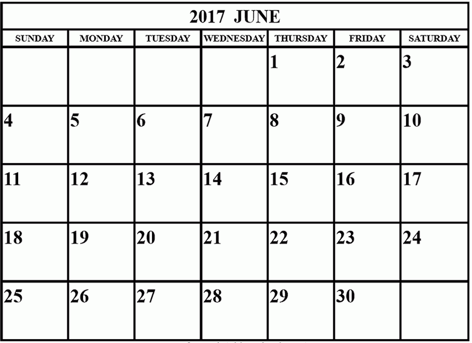 Free June 2017 Calendar Template