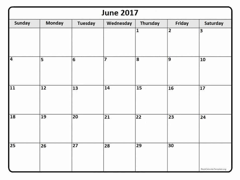 Free June 2017 Monthly Calendar