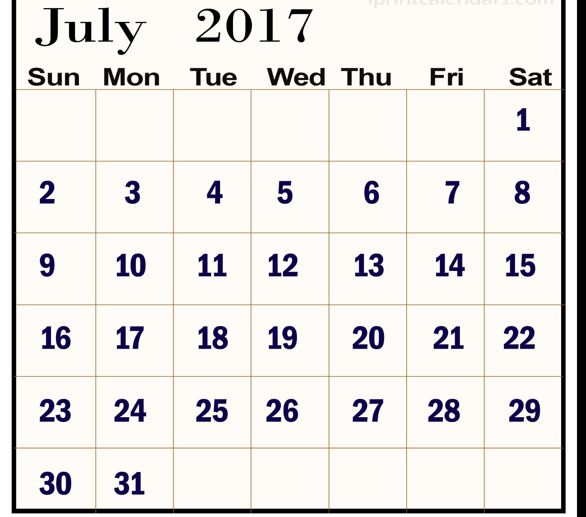 July 2017 Calendar Images