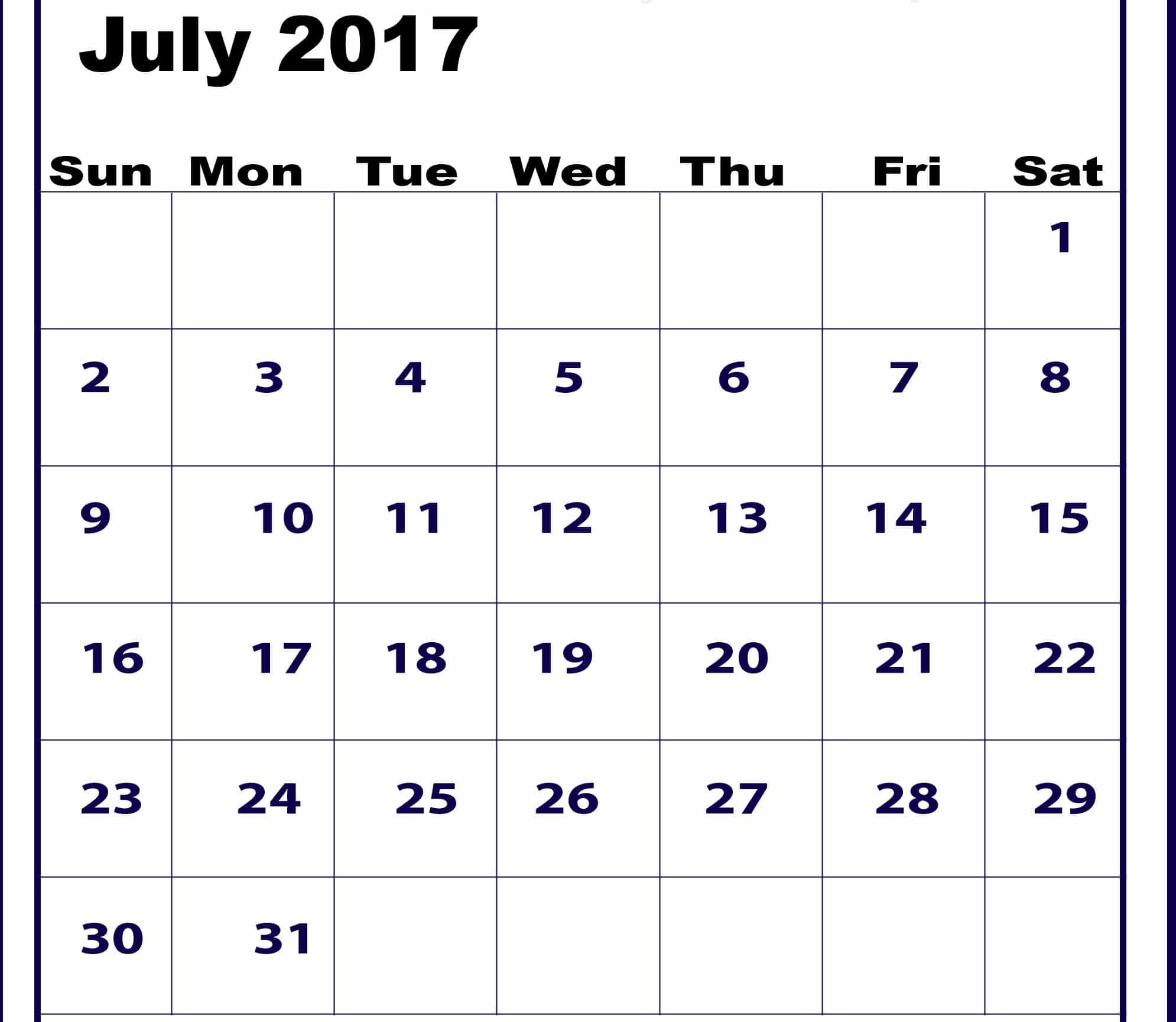 June July 2017 Calendar Images