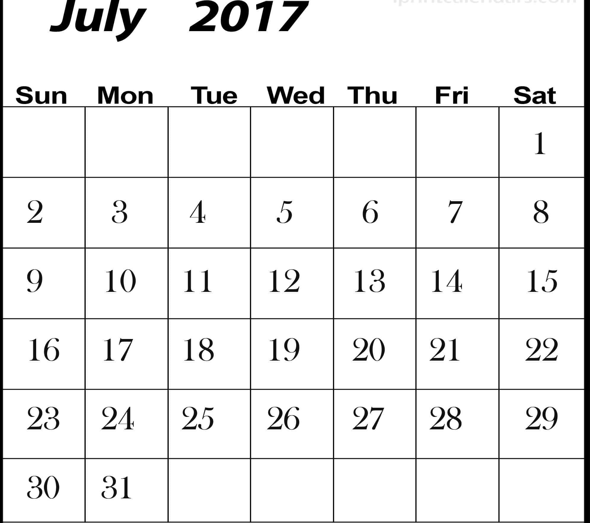 July 2017 Calendar Images