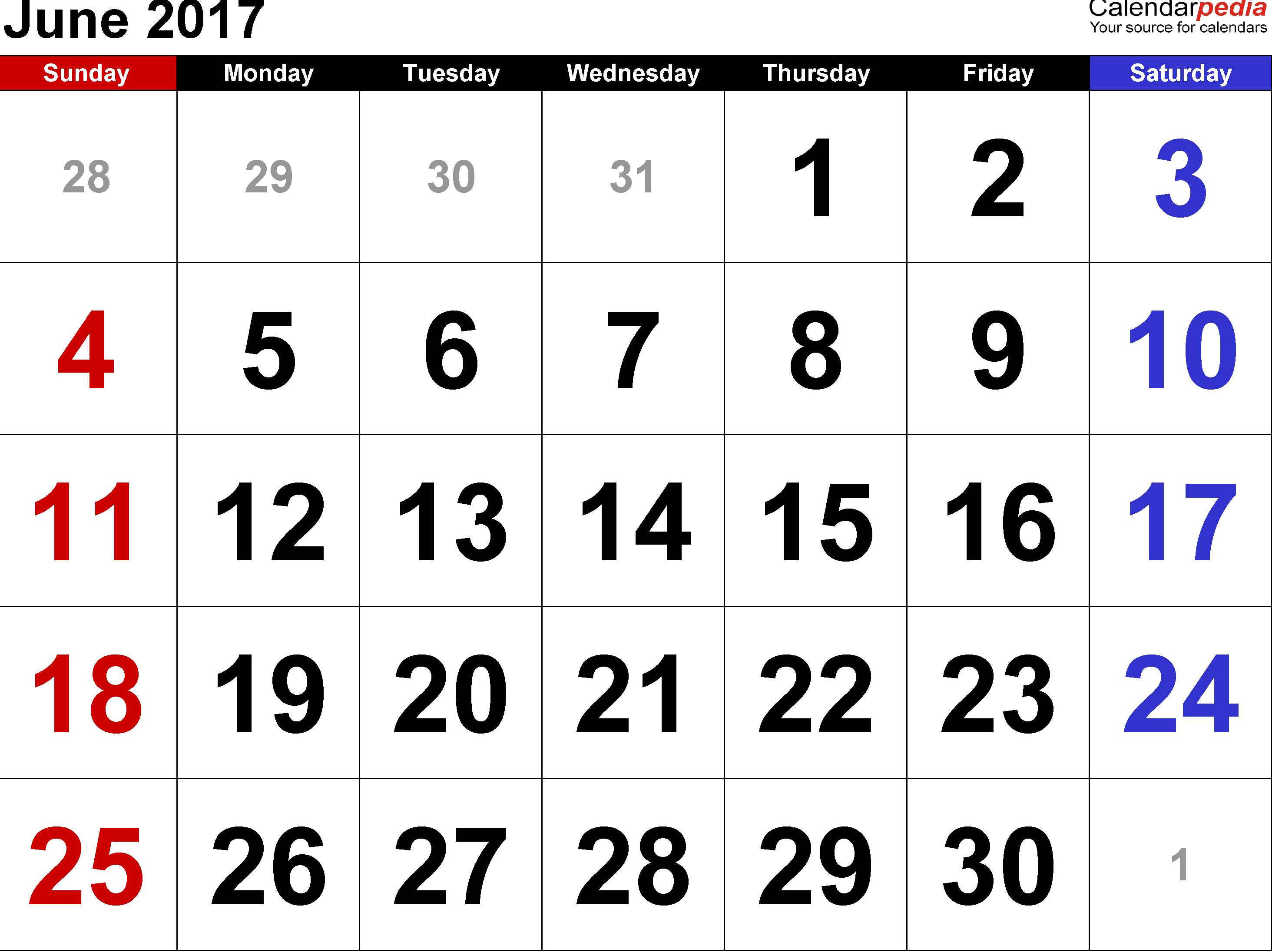 June 2017 Calendar Chart with Indian Festivals