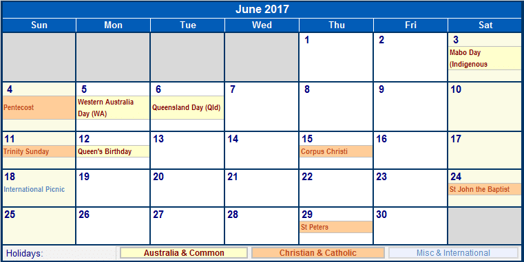 June 2017 Calendar Image with Indian Holiday