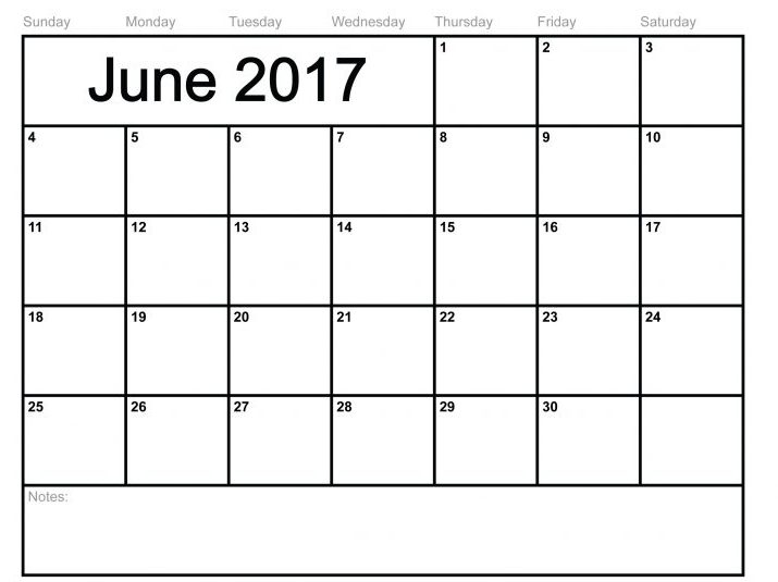 June 2017 Calendar Images Printable