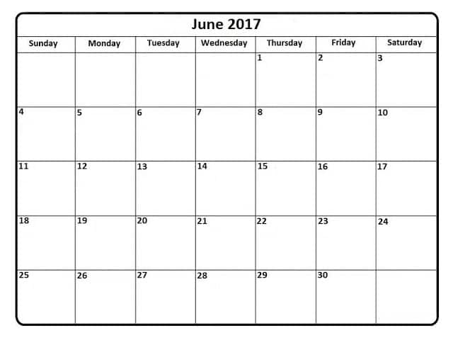 June 2017 Calendar Images Printable 