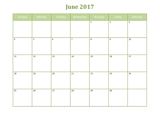 June 2017 Calendar Template