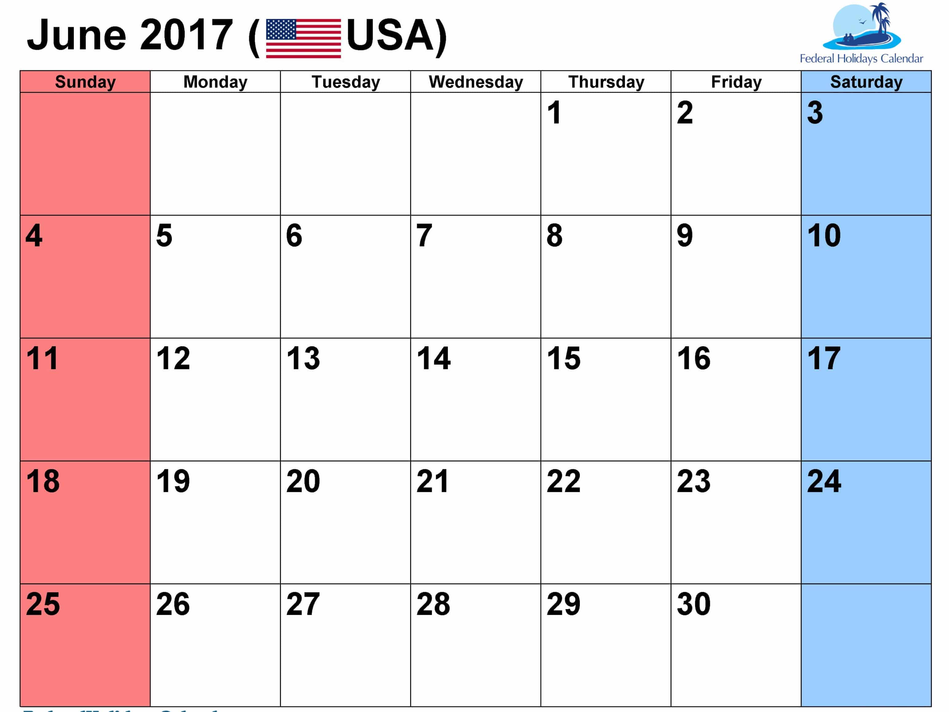 June 2017 calendar USA