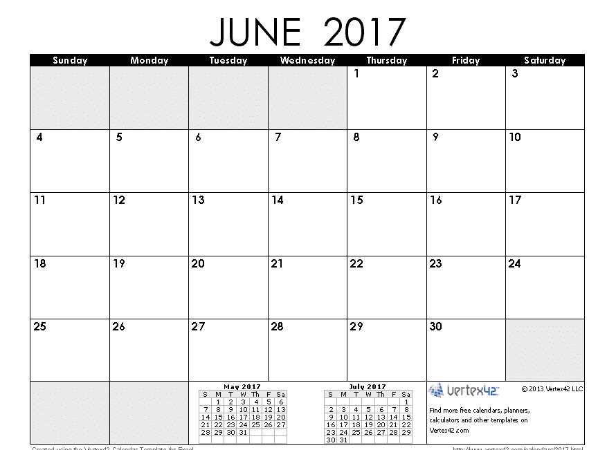 June 2017 Calendar With Notes Download