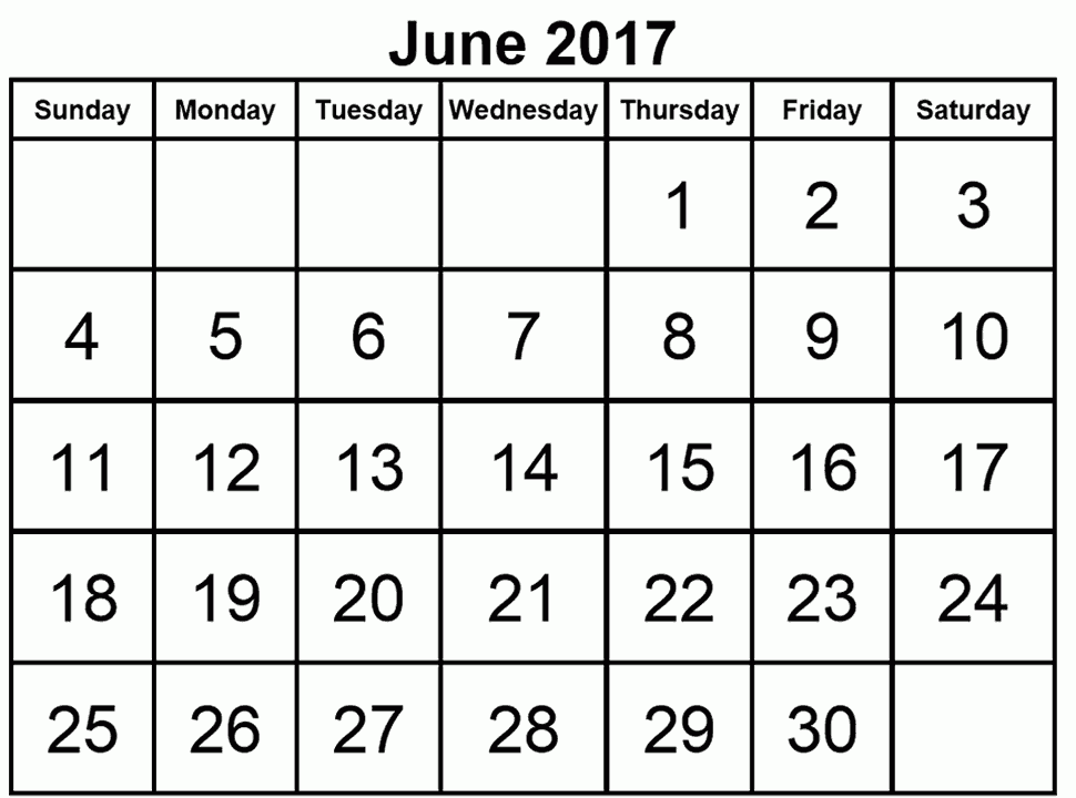 June 2017 Calendar With Notes Free