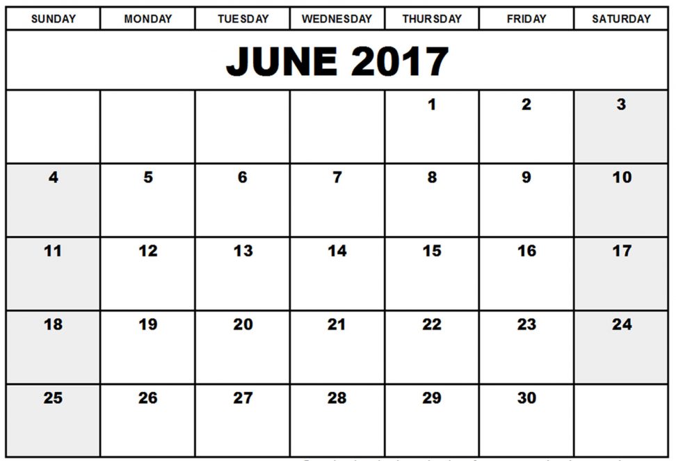 June 2017 Monthly Calendar Free Download