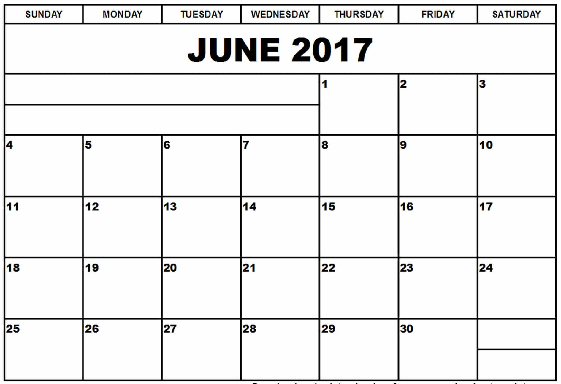 June Calendar 2017 Excel,word,pdf