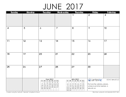 June Calendar 2017 Printable Template