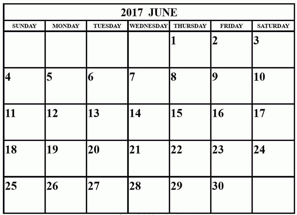 June Calendar for 2017 Template Download