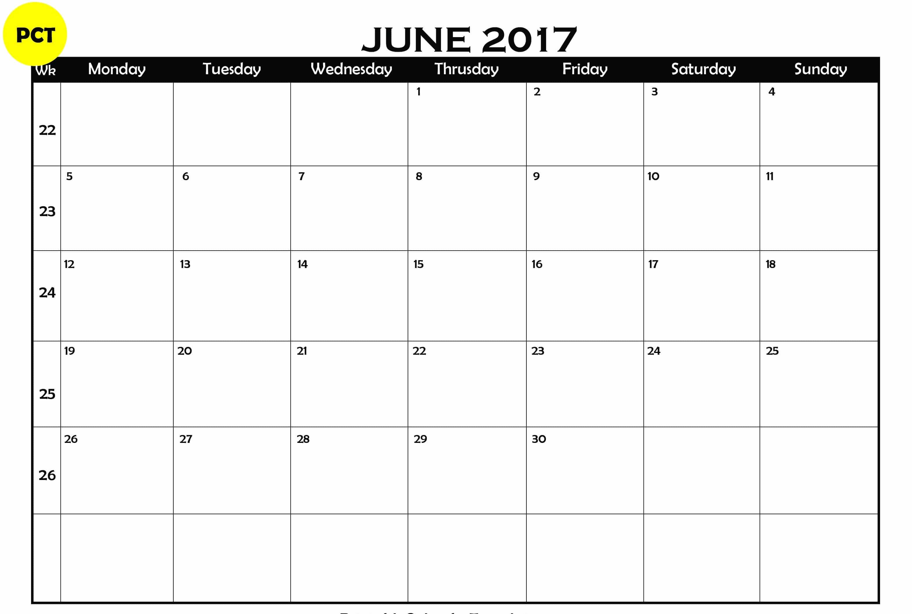 June 2017 Calendar Images Printable