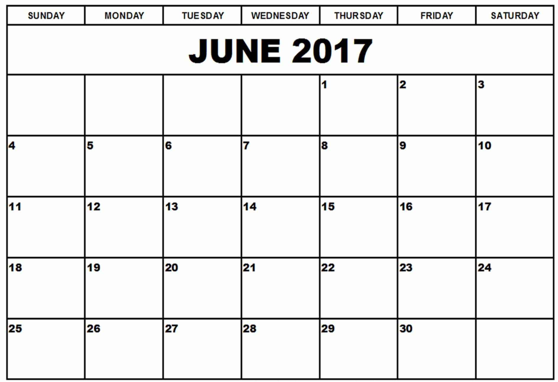 Printable June 2017 Calendar Images