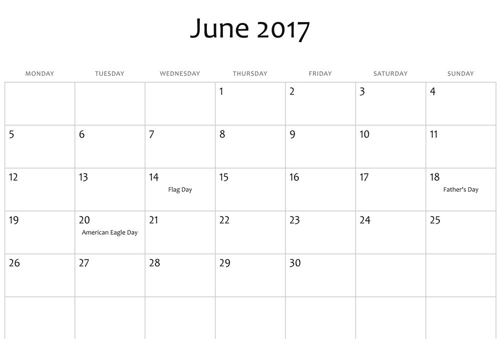 Save June 2017 Calendar With Notes