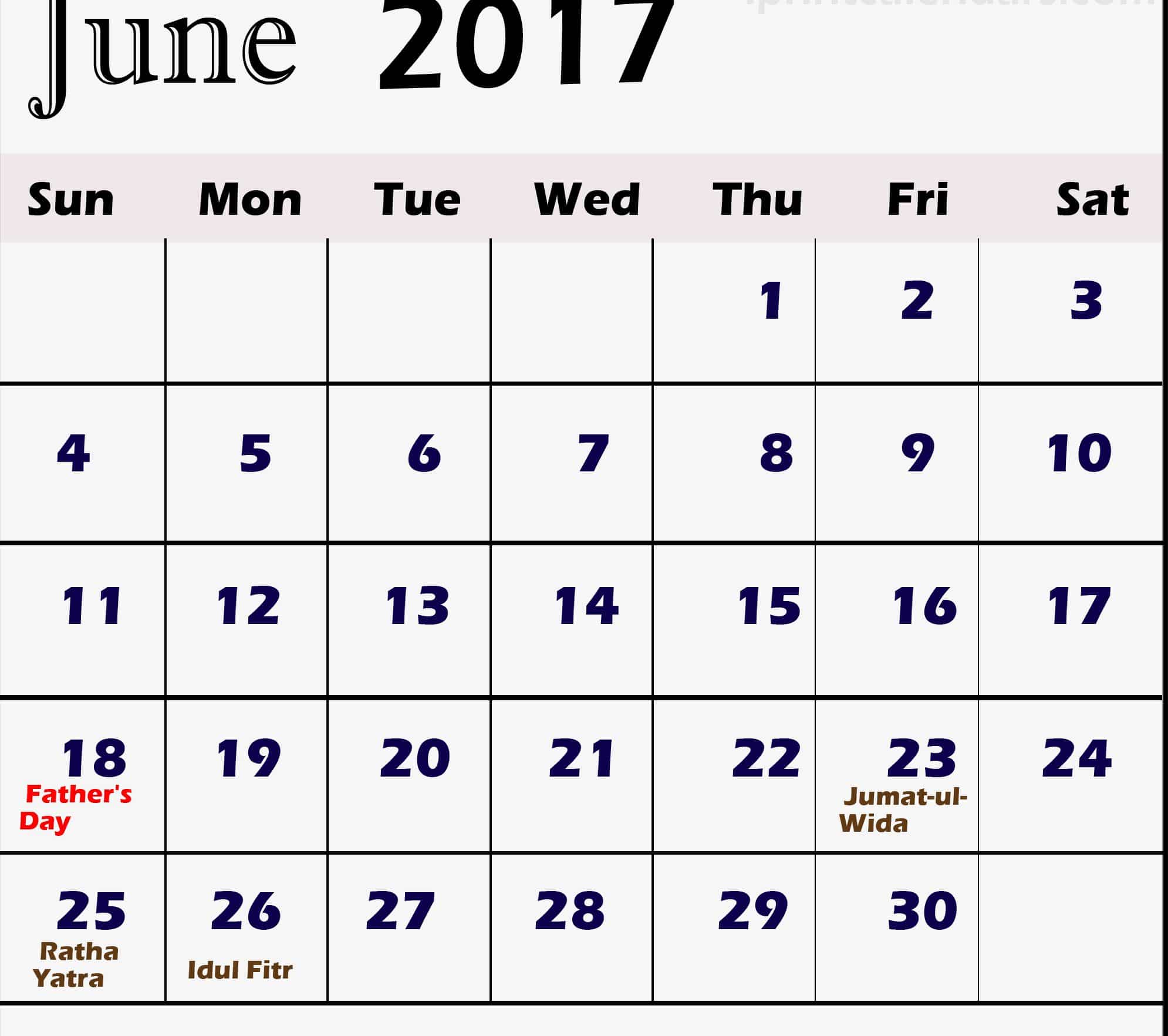 Save June 2017 calendar